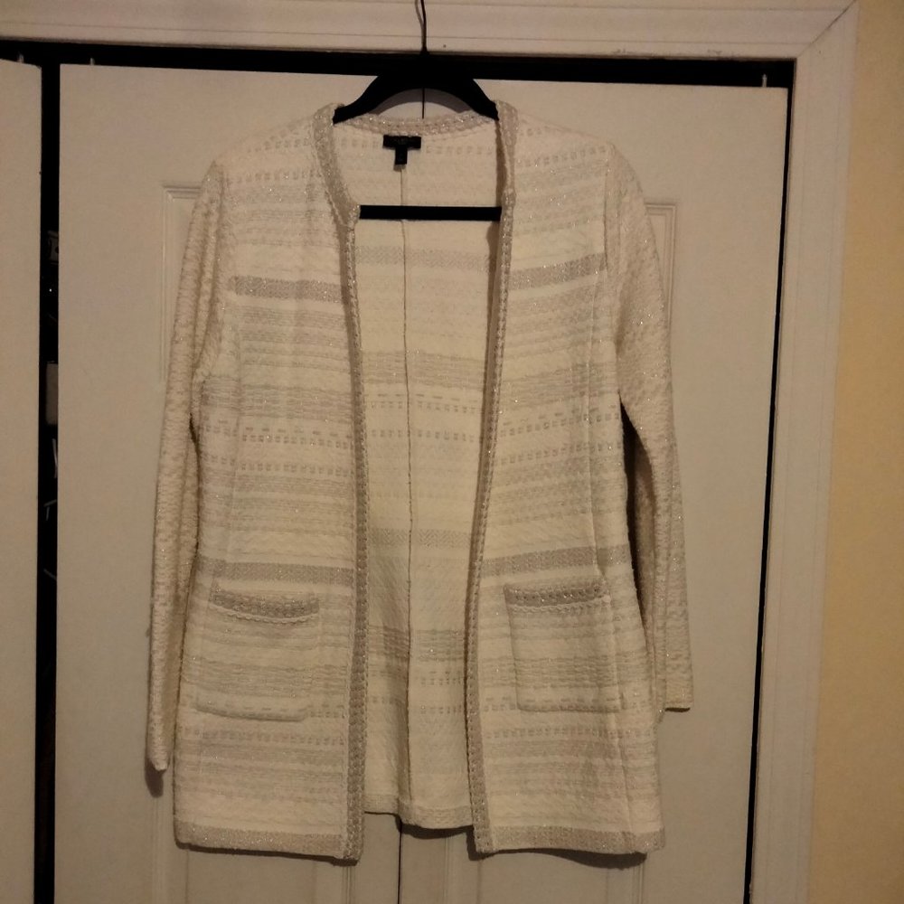 Talbots Sequin Metallic Strip Cardigan Size P Ivory